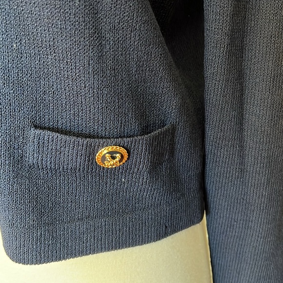 St.John Collection Marie Gray Navy Nautical Rope Button Crop Knit Sweater Jacket - Picture 6 of 16